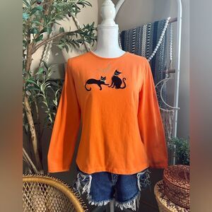 Y2K Style Halloween Black Velvet Embroidered Cats Rhinestone Moon Tee